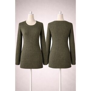 Antonio Melani Womens 100% Cashmere Cable Knit Sweater Olive Green Medium